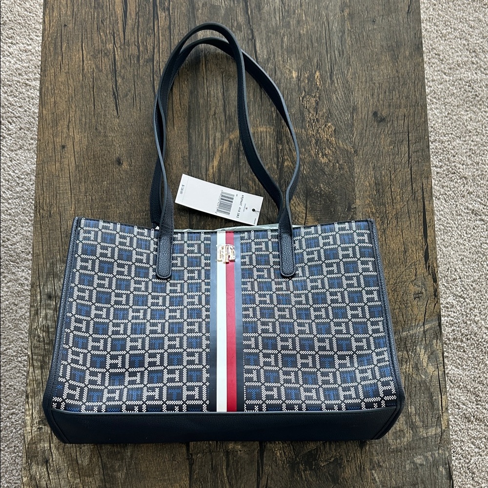 Tommy Hilfiger Navy Tote Bag with Red and White Accents